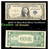 1935C $1 Blue Seal Silver Certificate Grades xf de