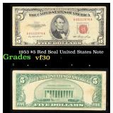 1953 $5 Red Seal United States Note Grades vf++