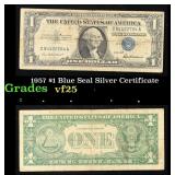1957 $1 Blue Seal Silver Certificate Grades vf+