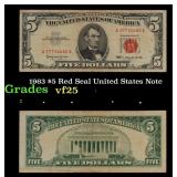 1963 $5 Red Seal United States Note Grades vf+