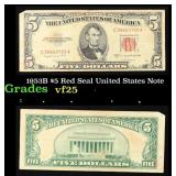 1953B $5 Red Seal United States Note Grades vf+