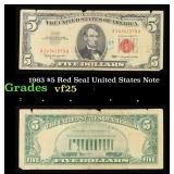 1963 $5 Red Seal United States Note Grades vf+