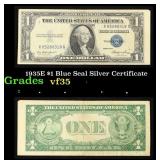 1935E $1 Blue Seal Silver Certificate Grades vf++