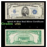 1934A $5 Blue Seal Silver Certificate Grades vf++
