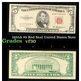 1953A $5 Red Seal United States Note Grades vf++