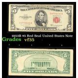 1953B $5 Red Seal United States Note Grades vf++