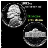 1992-s Proof Jefferson Nickel 5c Grades GEM++ Proo