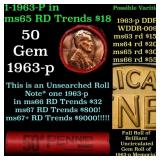BU Shotgun Lincoln 1c roll, 1963-p 50 pcs Bank Wra