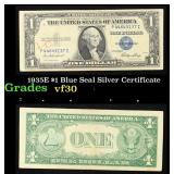 1935E $1 Blue Seal Silver Certificate Grades vf++