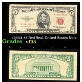 1953A $5 Red Seal United States Note Grades vf++