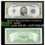 1934D $5 Blue Seal Silver Certificate Grades Choic