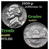 1959-p Jefferson Nickel 5c Grades GEM+ Unc
