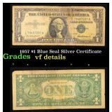 1957 $1 Blue Seal Silver Certificate Grades vf det