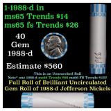 BU Shotgun Jefferson 5c roll, 1988-d 40 pcs Bank $