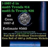BU Shotgun Jefferson 5c roll, 1987-d 40 pcs Bank $