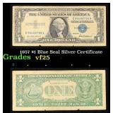 1957 $1 Blue Seal Silver Certificate Grades vf+