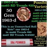 BU Shotgun Lincoln 1c roll, 1963-d 50 pcs Bank Wra