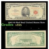 1963 $5 Red Seal United States Note Grades vf+