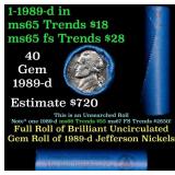 BU Shotgun Jefferson 5c roll, 1989-d 40 pcs Bank $