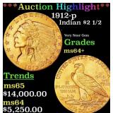 *Highlight* 1912-p Gold Indian Quarter Eagle $2 1/