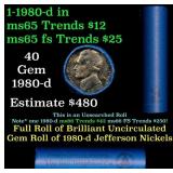 BU Shotgun Jefferson 5c roll, 1980-d 40 pcs Bank $