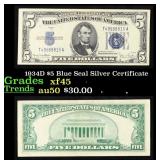 1934D $5 Blue Seal Silver Certificate Grades xf+