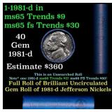 BU Shotgun Jefferson 5c roll, 1981-d 40 pcs Bank $