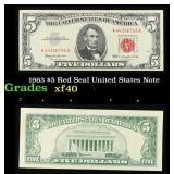 1963 $5 Red Seal United States Note Grades xf
