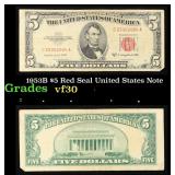 1953B $5 Red Seal United States Note Grades vf++