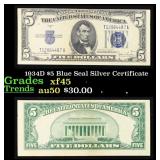 1934D $5 Blue Seal Silver Certificate Grades xf+