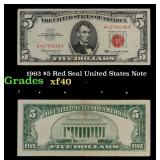 1963 $5 Red Seal United States Note Grades xf