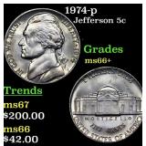 1974-p Jefferson Nickel 5c Grades GEM++ Unc