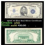 1934C $5 Blue Seal Silver Certificate Grades xf+