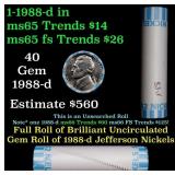 BU Shotgun Jefferson 5c roll, 1988-d 40 pcs Bank $