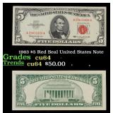 1963 $5 Red Seal United States Note Grades Choice