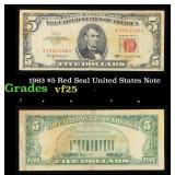 1963 $5 Red Seal United States Note Grades vf+