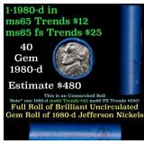 BU Shotgun Jefferson 5c roll, 1980-d 40 pcs Bank $