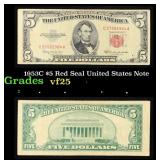 1953C $5 Red Seal United States Note Grades vf+