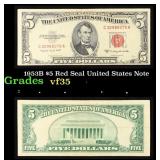 1953B $5 Red Seal United States Note Grades vf++