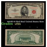1953B $5 Red Seal United States Note Grades vf++