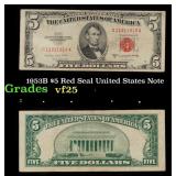1953B $5 Red Seal United States Note Grades vf+