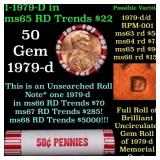 BU Shotgun Lincoln 1c roll, 1979-d 50 pcs Bank Wra