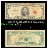 1963 $5 Red Seal United States Note Grades vf+