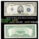 1934C $5 Blue Seal Silver Certificate Grades Choic