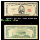 1953B $5 Red Seal United States Note Grades vf++