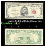 1963 $5 Red Seal United States Note Grades vf++