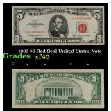 1963 $5 Red Seal United States Note Grades xf