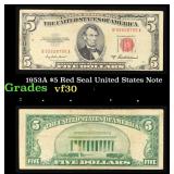 1953A $5 Red Seal United States Note Grades vf++