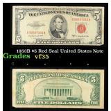 1953B $5 Red Seal United States Note Grades vf++
