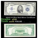 1934A $5 Blue Seal Silver Certificate Grades xf+